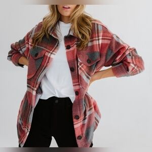 NWOT Zenana brushed fleece mauve plaid shacket sz XL